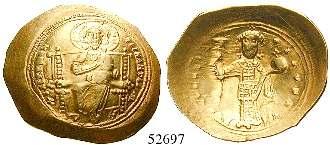 4,36 g. Gekrönte Büsten von Constans II. und Constantin IV. von vorn, darüber Kreuz / Stufenkreuz, Offizin theta. Gold.