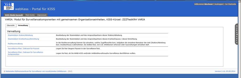 HAND-KISS Registerkarte Verwaltung Start - Durchführung Dateneingabe