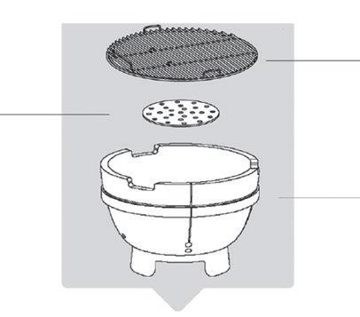 ZUSAMMENBAU Schritt 8 Befestige die vier Tischhalterungen (12) mit den 16 vormontierten Schrauben und den entsprechenden Unterlegscheiben, Sicherungsscheiben und Muttern am Keramikkörper (8).