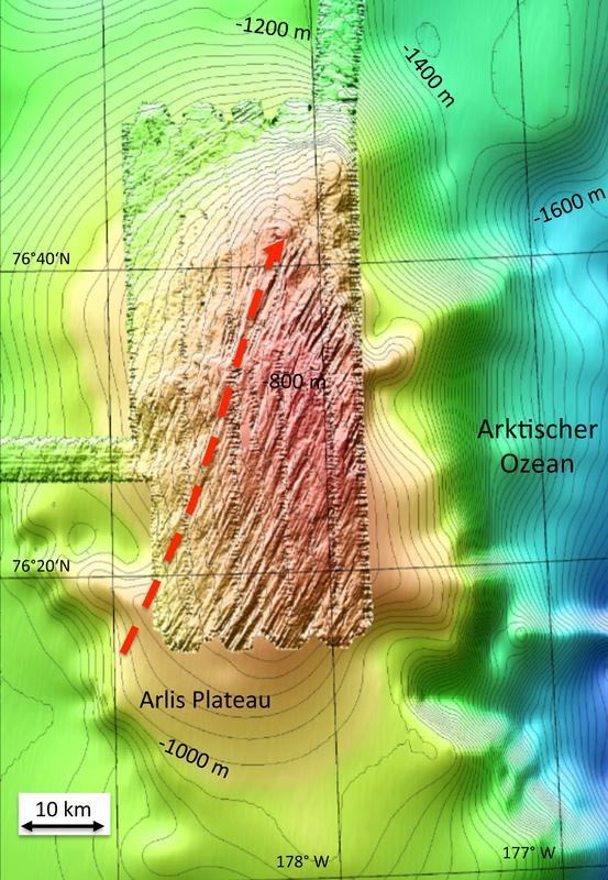 Ausschnitt und Beispiel einer genauen Meeresbodenvermessung am Arlis-Plateau.