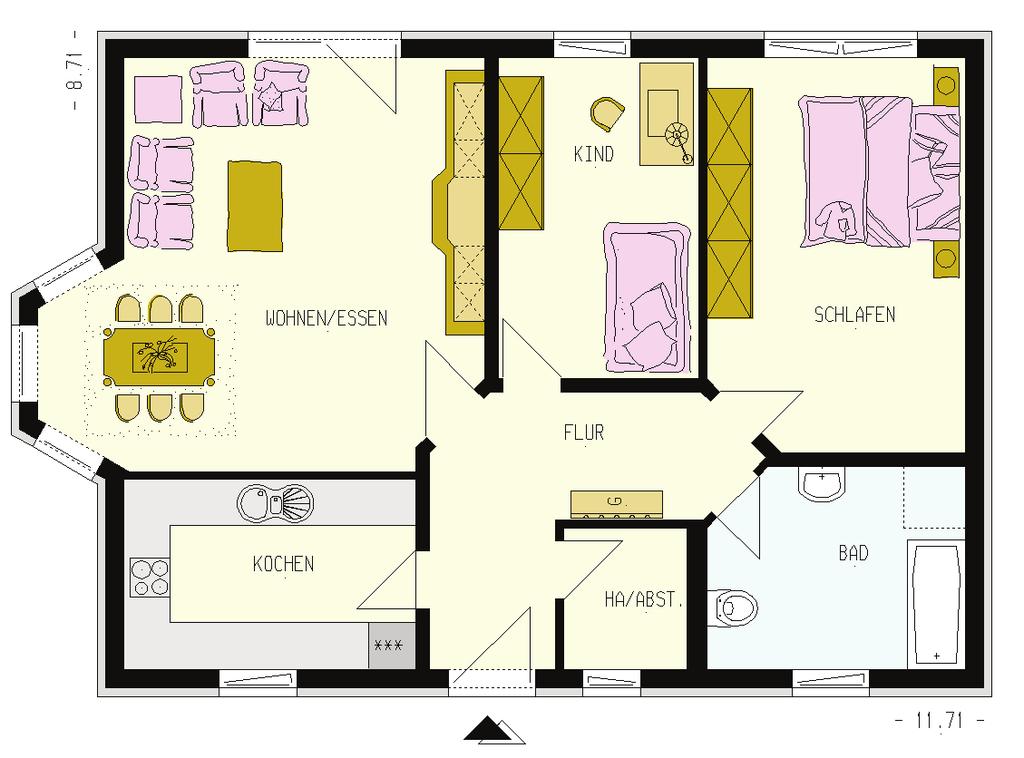 BUNGALOW HARMONIE II Wohnnutzfläche 87 m² Satteldach DN 22 Dachüberstände : Wohnen