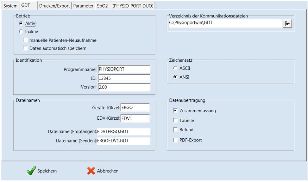 3.3.2 GDT Auf dieser Registerkarte werden alle Einstellungen vorgenommen, um die Anbindung an EDV-Systeme mittels GDT-Schnittstelle zu realisieren.