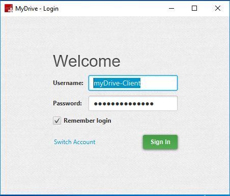 Mit Switch Accounts können Sie das gewünschte Login auswählen. Falls Sie noch kein MyDrive-Konto besitzen, können Sie ein Konto nach Ihrer Wunschgrösse an Speicherplatz und Gastbenutzern auf mydrive.