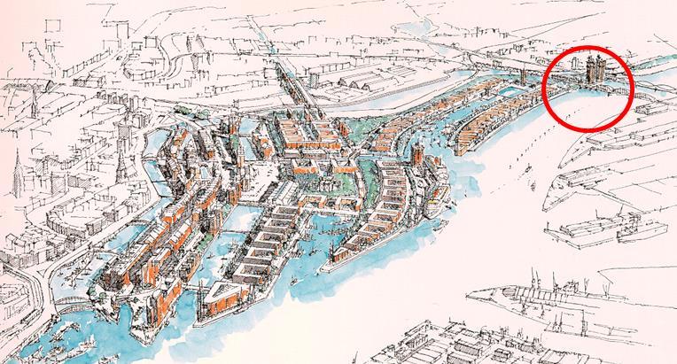Elbtower: Die Vorgeschichte Die erste Idee Volkwin Margs zur HafenCity (1996) Gemischtgenutztes Quartier als