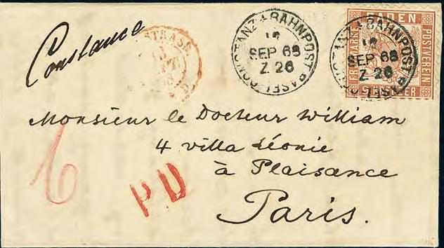 Ausgaben 1862 1868 117 317P 9 Kr. braun, entzückender kleiner Luxusbrief mit K2 BASEL-CONSTANZ BAHNPOST (hs.