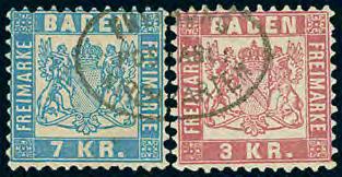 134 Ausgabe 1868 362 363 362P 7 Kr. hellblau (kl. Zahnfehler) und 3 Kr.