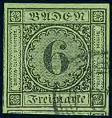 Briefstück 3b 150, 6 Kr. a. gelbgrün, sauber gestempeltes senkr.