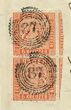einmaliges Ausstellungsstück, Befund Stegmüller 11a 800, 211P 6 Kr. lachsrot, tieffarbiges senkr.