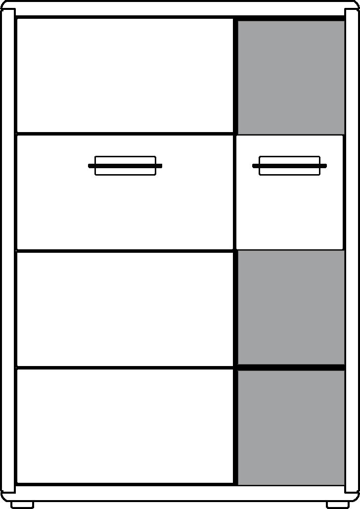 2 Glas-/Holztüren 1 Holztür, 1 Schubkasten 3 Holzböden 4 Holzböden links und rechts