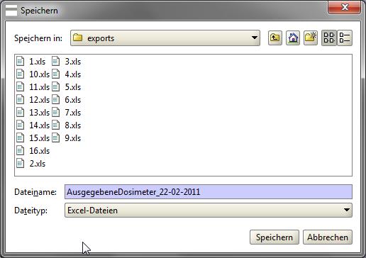 der Dateiname angeben werden die Endung (z.b..xls ) wird automatisch angefügt.