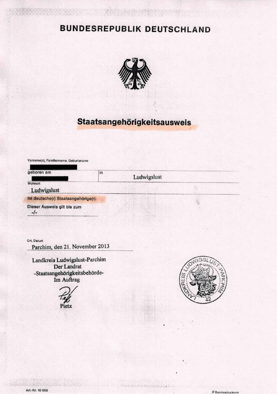 Beweis2 StAG Fälschung durch das Bundesverwaltungsamt Köln zusammen mit der Verwaltung