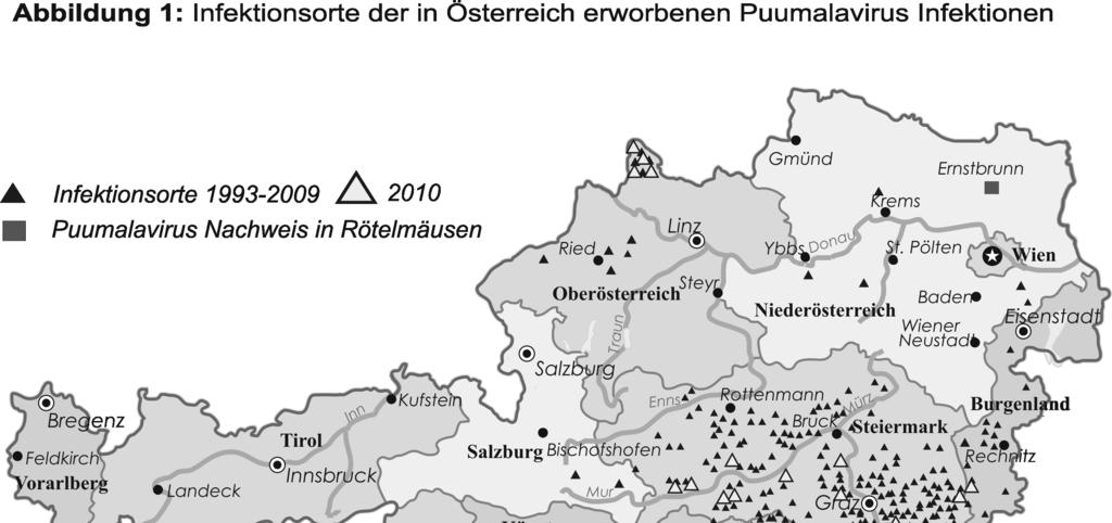 Abbildung 2: Diagnostizierte Puumalavirus Infektionen in Österreich (Stand 11.4.