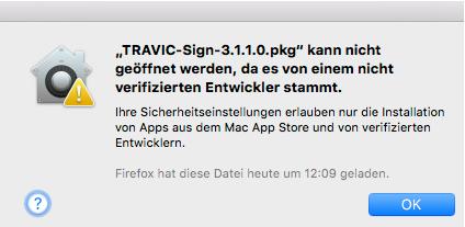 Öffnen Sie bitte die Installationsdatei TRAVIC-Sign-3.1.1.0.pkg.