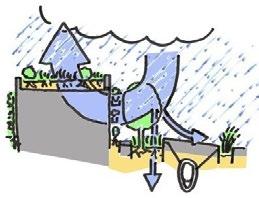 Schlagworte naturnahen Regenwassermanagements (RWM): Verdunstung über Grünflächen und Pflanzen wirkt kühlend und hilft, Hitzeinseln zu vermeiden Bei Starkregenereignissen Verzögerung der Einleitung