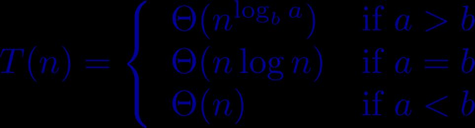 Mastertheorem (einfache Form) Für eine Rekursionsgleichung der Form Gilt: Fall 1: Lösen der Trivialprobleme (letzte Ebene) dominiert die Laufzeit Fall 2: Jede Ebene gleich teuer, (log n Ebenen)
