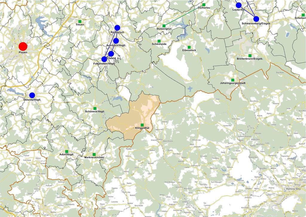 Karte 1: Lage und zentralörtliche Struktur im Untersuchungsraum Sachsen Legende Oberzentrum Mittelzentrum