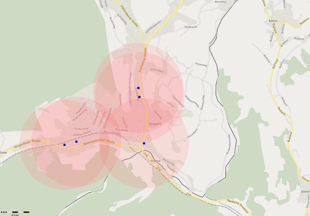 Karte 2: Nahversorgungssituation in Klingenthal Legende Radius 800-Meter Umkreis
