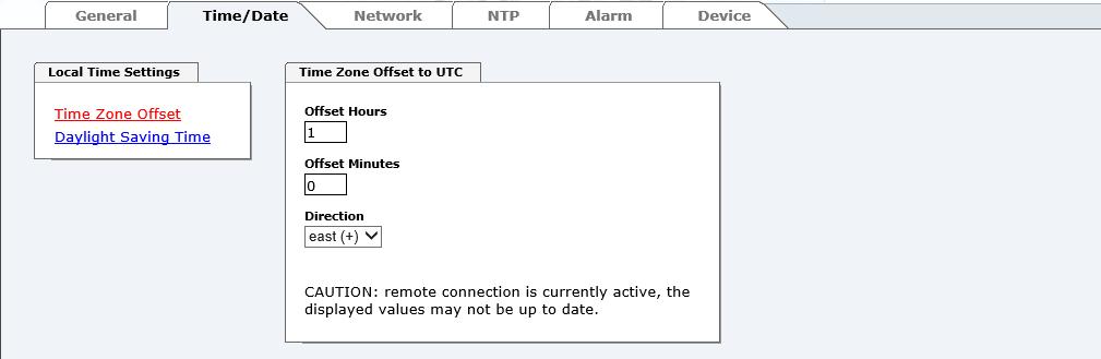 5.3.2 Time/Date Registerkarte Das Modul 8029NTC arbeitet grundsätzlich mit der Zeitbasis UTC.