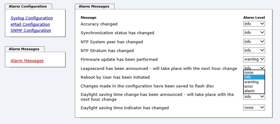 5.3.5.4 Alarm Nachrichten (Alarm Messages) Jede im Bild gezeigte Nachricht kann mit einem der gezeigten Alarm Levels konfiguriert werden.