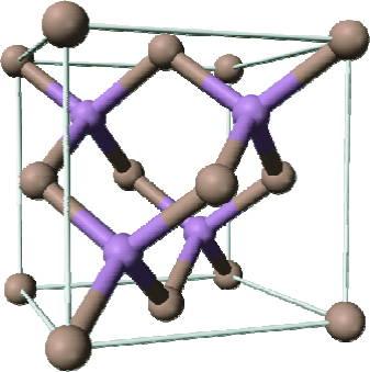 Abbildung 2.42: Struktur von GaAs. Kristall a Kristall Tabelle 2.1: Größe der Einheitszelle für unterschiedliche Materialien mit Zinkblende- Struktur. a (Kochsalz) (siehe Abb. 2.43 links).