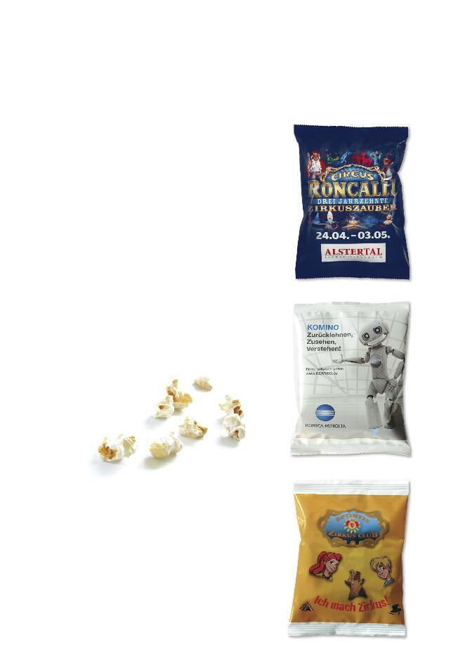 PopCorn Süsses Popcorn ca. 10 g, GVO frei Verpackunsmaß ca. 150 x 110 mm 300 im Polybeutel 5.100 im Palettenkarton (Ware wird eingewogen, nicht eingezählt) ca.