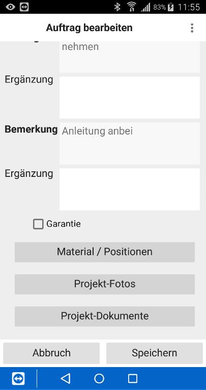 Mobiler Arbeitsauftrag für Android - Projekt-Foto und Projektdokumente werden unterstützt - Einstellungen
