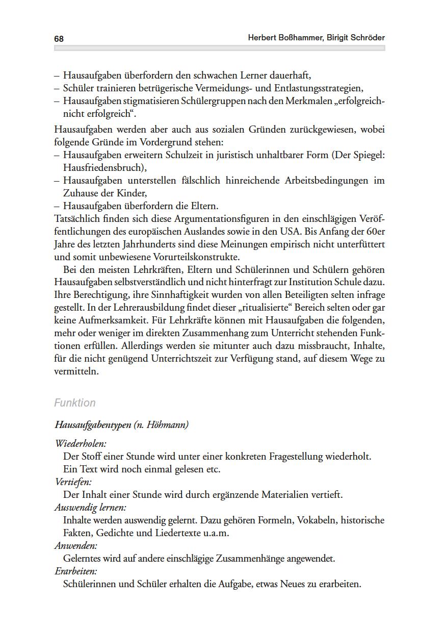 68 HerbertBoßhammer,BirigitSchröder HausaufgabenüberforderndenschwachenLernerdauerhaft, SchülertrainierenbetrügerischeVermeidungs-undEntlastungstrategien,