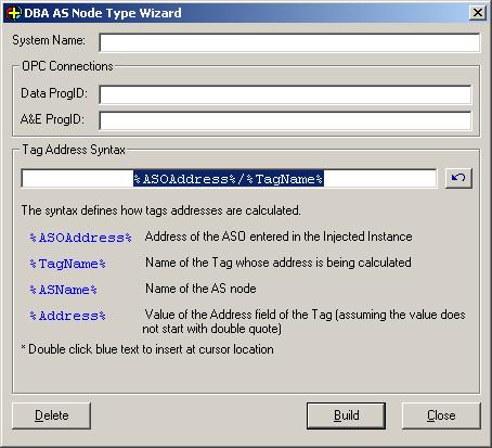2 Konfiguration und Projektierung Wie in Abbildung 2-3 dargestellt, bietet der DBA Node Type Wizard verschiedene Tag-Adress-Bausteine zur Auswahl an, mit denen Sie die Syntax erstellen.