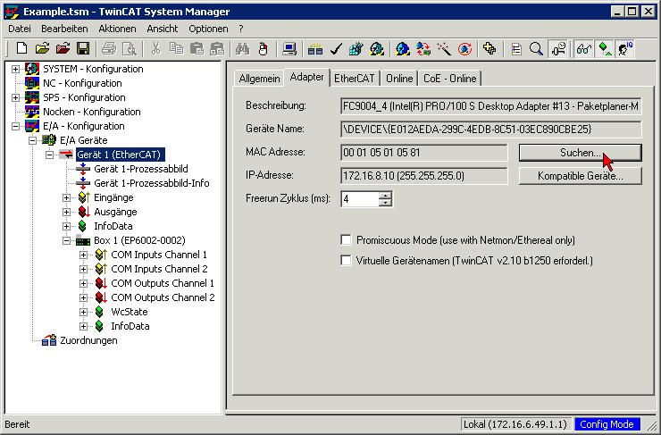TwinCAT-Master-PC mit Betriebssystem Windows XP Professional SP 3, TwinCAT Version 2.