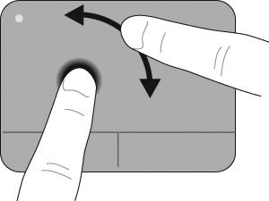 Drehen Mithilfe der Drehbewegung können Sie Elemente, wie z. B. Fotos oder Seiten, drehen. Zum Drehen platzieren Sie den linken Zeigefinger in das TouchPad-Feld.