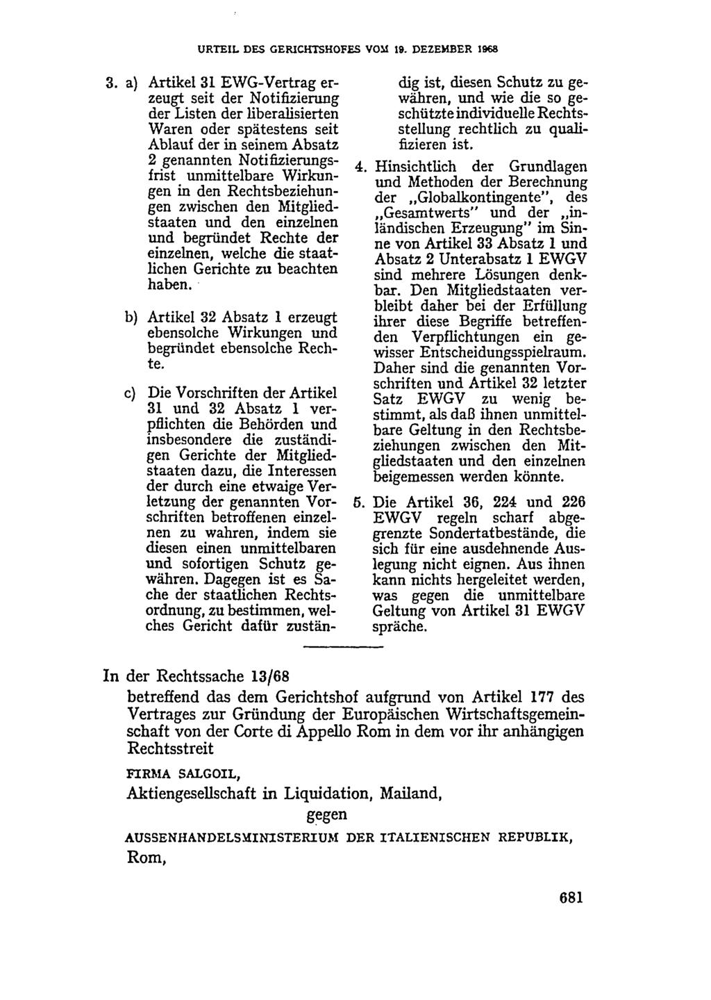 URTEIL DES GERICHTSHOFES VOM 19. DEZEMBER 1968 3.