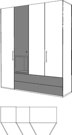Drehtüren-Schränke Schrank 5-trg. 2x200er Schrankschubkästen rechts und 50er Nische unter 2. Tür in Absetzung 252 1593 wie oben, jedoch spiegelbildlich 252 1594 Schrank 6-trg.
