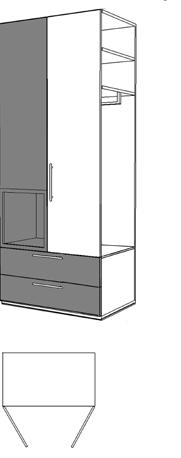 Anbausystem Anbauschrank 2-trg. 1 Mittelseite und 2x100er Schrankschubkästen, mit 50er Nische unter 1.Tür in Absetzung 100 1230 wie oben, jedoch spiegelbildlich 100 1231 Anbauschrank 3-trg.