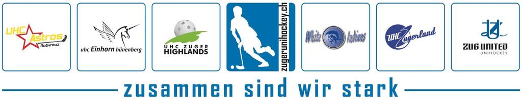 ZUGERUNIHOCKEY.CH Zusammenschluss aller Unihockey Vereine im Kanton Zug 1x pro Monat Präsidenten Treffen White Indians unterstützt Zugerunihockey.