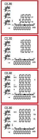 Spannung L/L je Phase Leistungsfaktor je Phase Strom je Phase Maximal bezogener (zeitintegrierter) Strom je Phase Spannungsverzerrung 1te Harmonische Störung als Prozentwert.