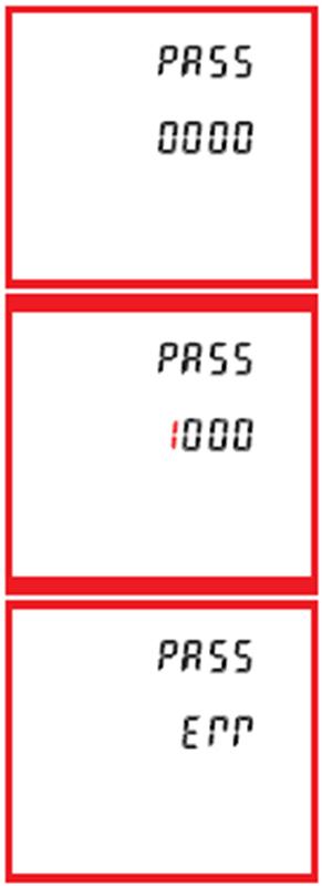 angezeigt. Der Einstellbetrieb ist durch ein vierstelliges Passwort (Werkseinstellung 1000 ) geschützt. Das entsprechende Passwort muss zunächst eingegeben werden.