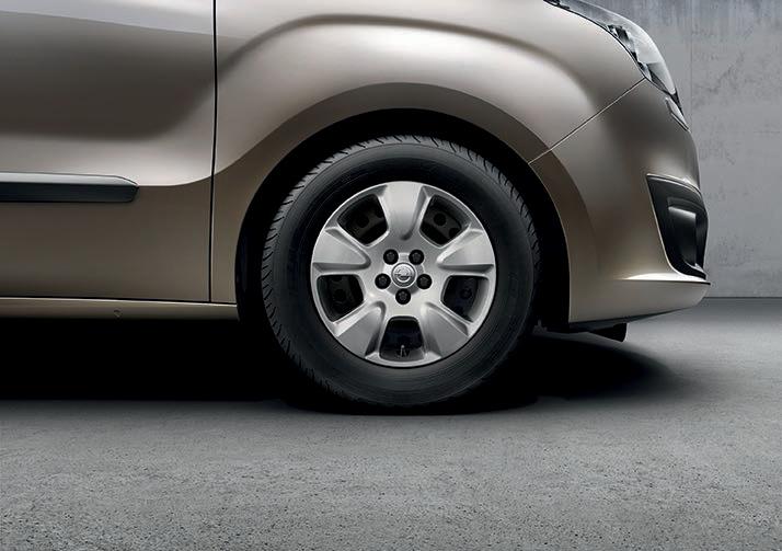Stahl- oder Leichtmetallräder im 15-Zoll- oder 16-Zoll-Format verschaffen dem Opel Combo Kastenwagen einen repräsentativen Auftritt. Stahlrad 6 J x 15, Reifen 185/65 R 15.