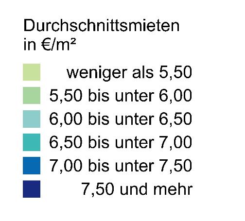 Angebotsmieten (Durchschnitt) Hohes Mietpreisniveau in Lüneburg und den angrenzenden Gemeinden Hohe Preisdynamik in Gemeinden mit bereits vergleichsweise hohem