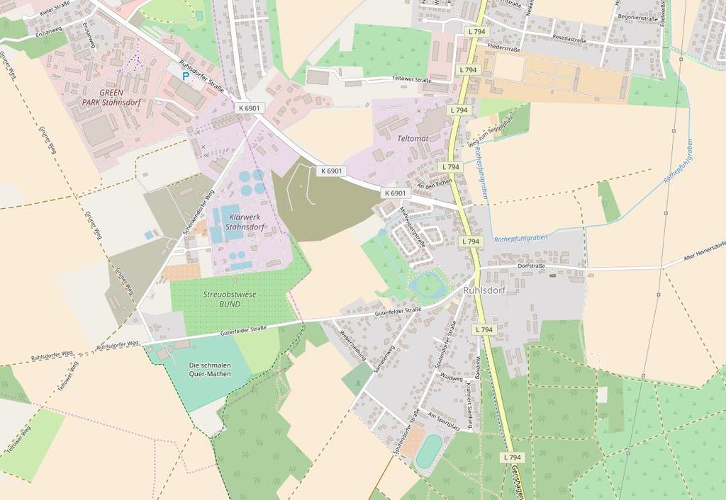 Abbildung 2. Bebauungsplangebiet Umgebung, Bebauungsplan 72 (rot markiert), Stadt Teltow.