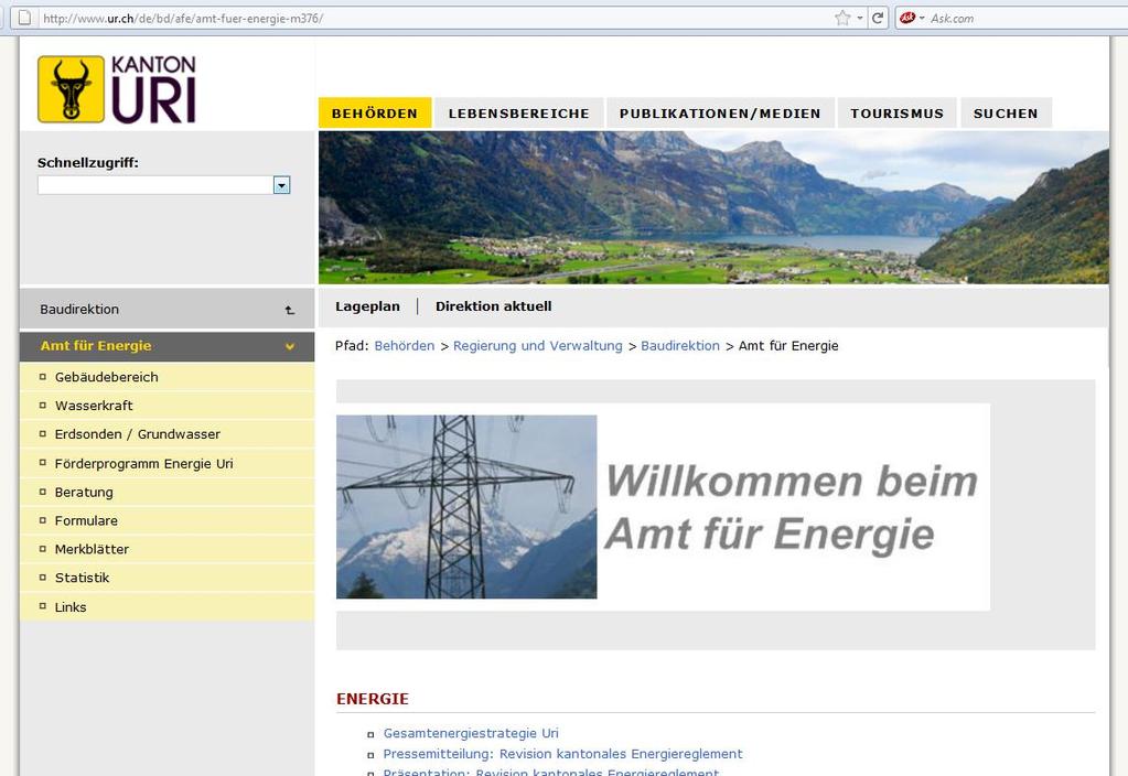 Übersicht Kanton Uri Amt für Energie Pfad: Behörden >