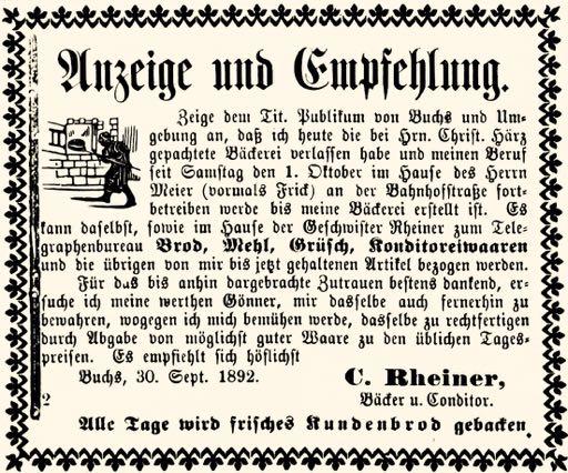 1882 Bion & Tschumper. Neuer Besitzer des Hauses an der Bahnhofstrasse 61 ist die Firma Bion & Tschumper. 13 1875 Peter Hagger. Hagger kauft die Liegenschaft von Rohrer. 14 1873 Sig.