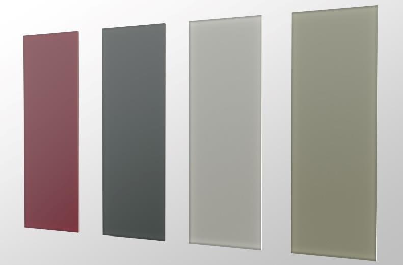 Glas Infrarotheizung rahmenlos, Oberfläche ESG-Sicherheitsglas in 4 verschiedenen Farben, geeignet für Wandmontage im Hochoder Querformat.