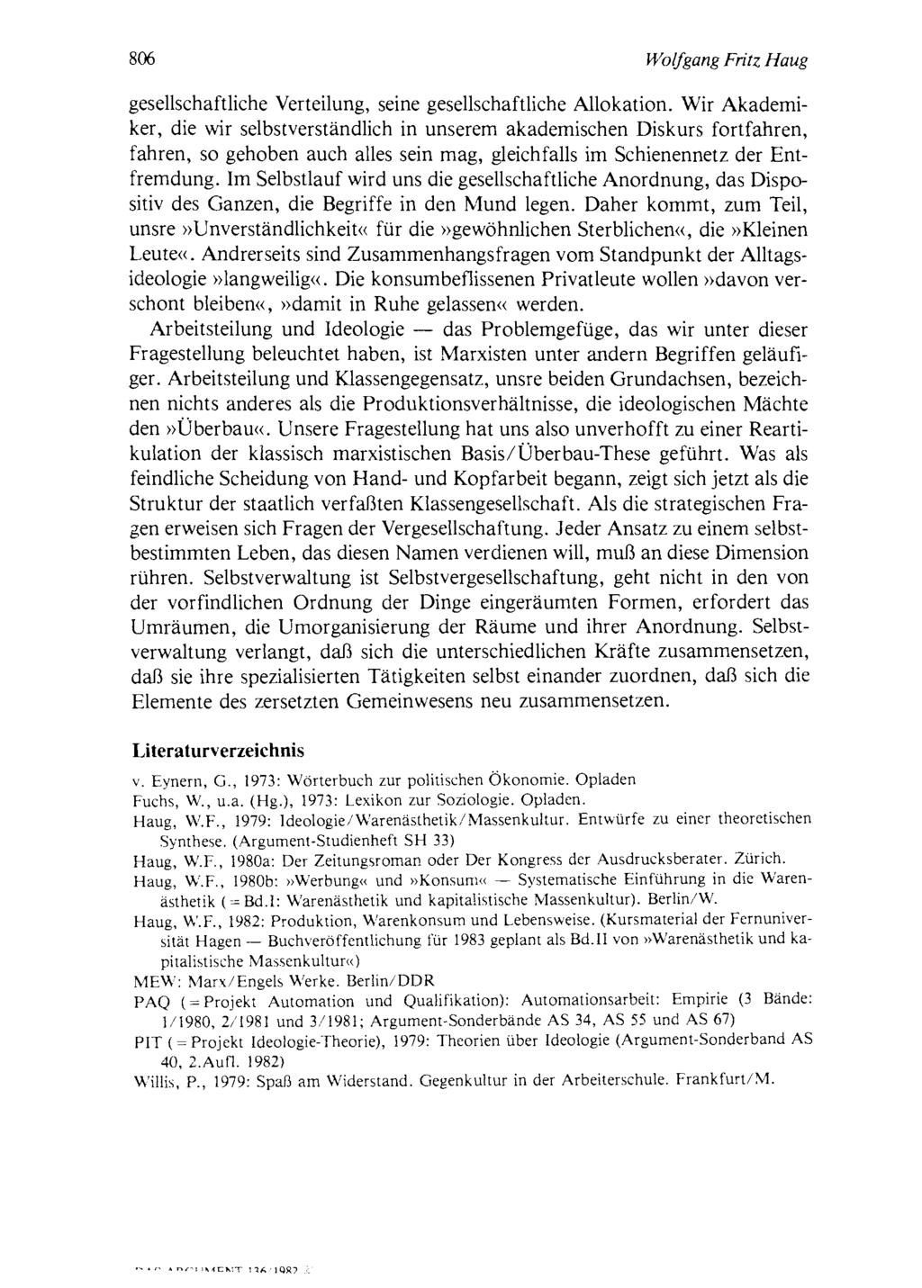 806 Wolfgang Fritz Haug gesellschaftliche Verteilung, seine gesellschaftliche Allokation.