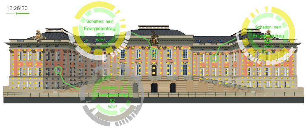 Die Daten sind vielfältig nutzbar: Der DIGICONTROL Lumenizer beinhaltet die physikalischen Daten der solaren Einstrahlung auf die Fassaden ausgewählter Gebäude.