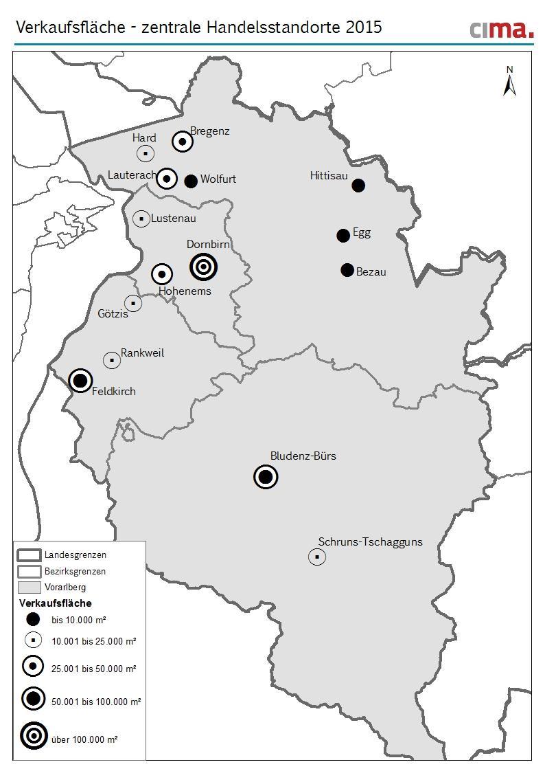 Gesamtvkfl. in Vorarlberg alle Gemeinden Zentralorte restliche Gemeinden 529.150 m2 433.200 m2 95.950 m2 Bezirks-/regionale Vkfl.