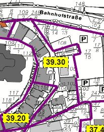 4.25 Ermittlung der zonalen Anfangs- und Endwerte der Zone 39.3 Die Zone 39.3 umfasst die Grundstücke Kirchplatz 4, 6, 8 und 2 mit den Flurstücken Nrn. 4, 2/, / und 8/3.