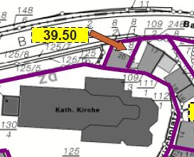 4.27 Ermittlung der zonalen Anfangs- und Endwerte der Zone 39.5 Die Zone 39.5 umfasst das Grundstück Kirchplatz 2, Flurstücks-Nr. 8/3 (siehe nachfolgende unmaßstäbliche Grafik und Anlage 2). 4.27. Ermittlung des zonalen Anfangswerts 4.