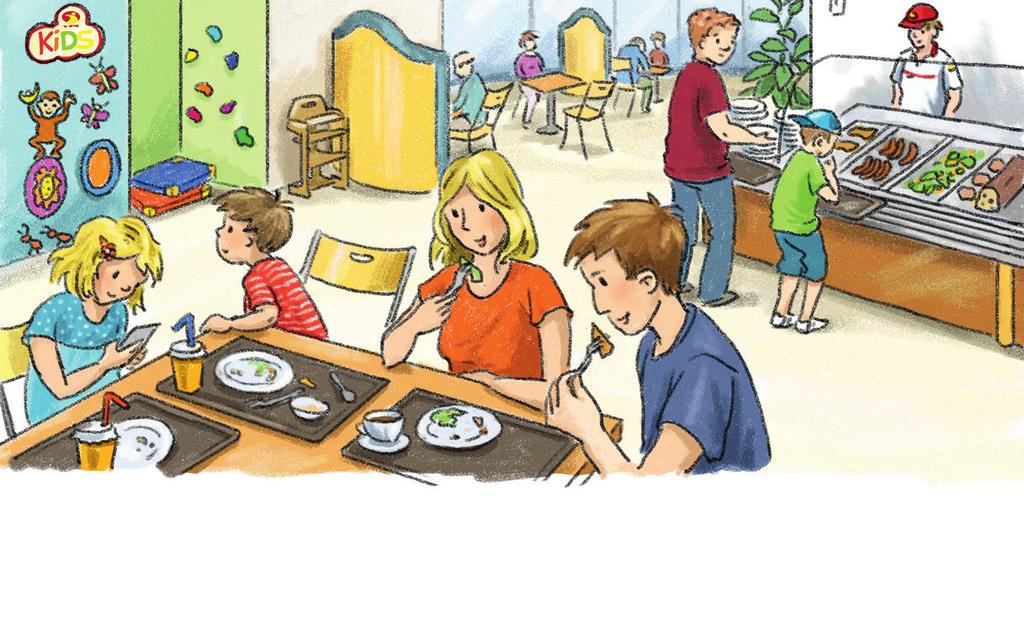 Im Restaurant dürfen die Kinder ihr Essen heute selbst auswählen. Riekes Teller ist zuerst leer.