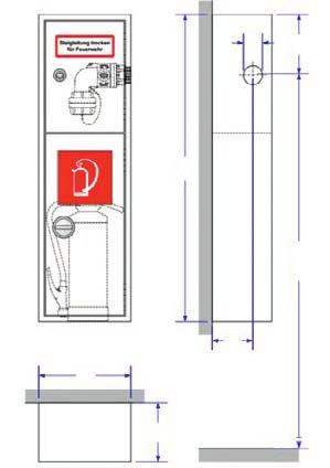 .. 56.1032...Schrank, Tür und Putzleiste aus Edelstahl 1.4301...Pulverbeschichtung RAL 3001... 56.1002...Schrank, Tür und Putzleiste aus Edelstahl 1.4301...Aussenflächen geschliffen.