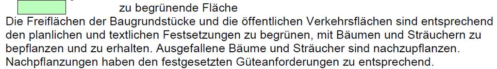 Legende: Ergebnis: Gemäß Bebauungsplan sollen die verschiedenen Baumarten an den gekennzeichneten Standorten gepflanzt werden (Baumarten siehe Legende).